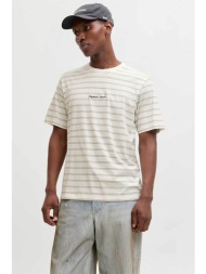 jack & jones ανδρικό t-shirt με ριγέ σχέδιο και λογότυπο relaxed fit - 12291021 εκρού