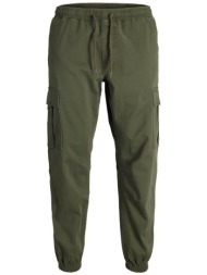 jack & jones ανδρικό παντελόνι cargo με ελαστική μέση regular fit - 12289589 λαδί
