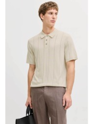 jack & jones ανδρική πλεκτή μπλούζα πόλο structured regular fit - 12291042 μπεζ