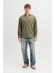 jack & jones ανδρικό πουκάμισο με roll-up μανίκια regular fit - 12289197 λαδί