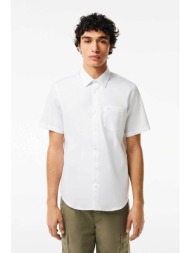 lacoste ανδρικό πουκάμισο κοντομάνικο με τσέπη και ton-sur ton λογότυπο regular fit - ch8528 λευκό