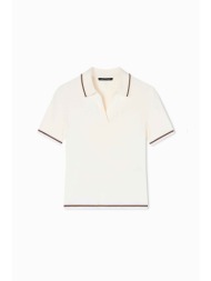 armani exchange γυναικεία πλεκτή μπλούζα πόλο με contrast trims - xw001897af10352 λευκό