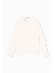 armani exchange γυναικεία πλεκτή μπλούζα με v και διάτρητο πίσω μέρος - xw001904af21574 λευκό