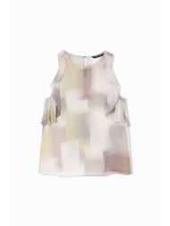 armani exchange γυναικεία αμάνικη μπλούζα με βολάν και all-over print - xw001965af21554 μπεζ