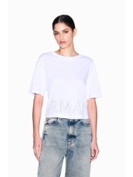 armani exchange γυναικείο cropped t-shirt με λογότυπο από στρας regular fit - xw001709af17172 λευκό