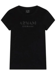 armani exchange γυναικείο t-shirt με λογότυπο από στρας slim fit - xw002106af10356 μαύρο