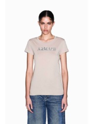 armani exchange γυναικείο t-shirt με λογότυπο από στρας slim fit - xw002106af10356 μπεζ