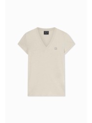 armani exchange γυναικείο t-shirt με v και logo patch slim fit - xw002292af10356 εκρού