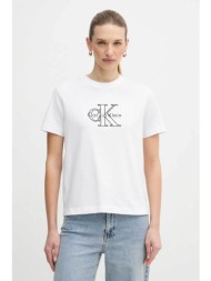 calvin klein jeans γυναικείο t-shirt μονόχρωμο με λογότυπο regular fit - lv047e819g λευκό