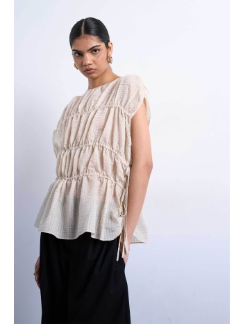 topshop γυναικεία μπλούζα μονόχρωμη με διακοσμητικές σούρες