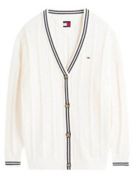 tommy jeans γυναικεία πλεκτή ζακέτα μονόχρωμη με κεντημένο λογότυπο oversized fit - dw0dw22026 λευκό