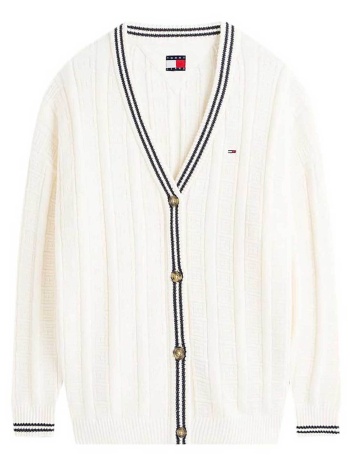 tommy jeans γυναικεία πλεκτή ζακέτα μονόχρωμη με κεντημένο