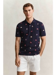 gant ανδρική μπλούζα πόλο πικέ με κεντημένα σχέδια regular fit - 2014100 μπλε σκούρο