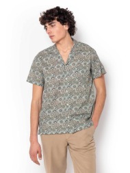 the bostonians ανδρικό κοντομάνικο πουκάμισο με all-over print custom fit `charles` - blp2467 λαδί