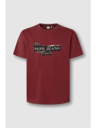 pepe jeans ανδρικό t-shirt μονόχρωμο με logo print `griffin` - pm5010175 κεραμιδί