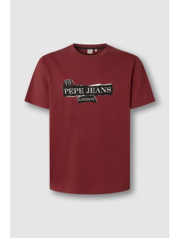 pepe jeans ανδρικό t-shirt μονόχρωμο με logo print