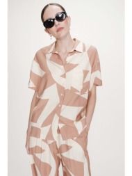 grace & mila γυναικείο πουκάμισο με all-over print regular fit `veil` - veil/ss26 κρέμ