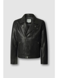 pepe jeans ανδρικό δερμάτινο biker jacket `steve` - pm4027207 μαύρο