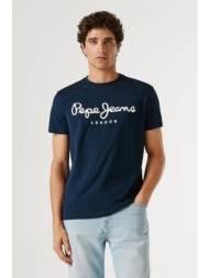 pepe jeans ανδρικό t-shirt μονόχρωμο με logo print `nos` - pm508210 μπλε σκούρο