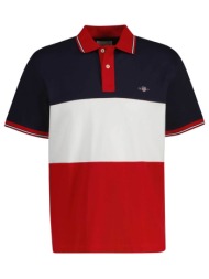 gant ανδρική μπλούζα πόλο πικέ με τριχρωμία και κεντημένο λογότυπο regular fit - 2014091 κόκκινο