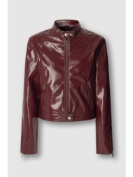 pepe jeans γυναικείο jacket με γυαλιστερή όψη `ruby` - pl4024405 μπορντό