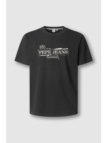pepe jeans ανδρικό t-shirt μονόχρωμο με logo print σε προσφορά