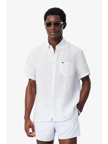 lacoste ανδρικό λινό πουκάμισο button down με ριγέ σχέδιο σε προσφορά