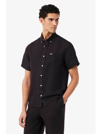 lacoste ανδρικό λινό πουκάμισο κοντομάνικο με τσέπη και σε προσφορά
