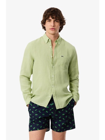 lacoste ανδρικό λινό πουκάμισο button down με τσέπη και σε προσφορά