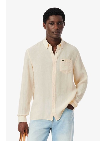 lacoste ανδρικό λινό πουκάμισο button down με τσέπη και σε προσφορά
