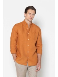 the bostonians ανδρικό λινό πουκάμισο button down με τσέπη και κεντημένο λογότυπο regular fit - aap2