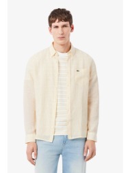 lacoste ανδρικό λινό πουκάμισο με ριγέ σχέδιο και τσέπη με κεντημένο λογότυπο regular fit - ch6985 κ