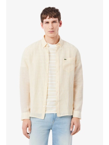 lacoste ανδρικό λινό πουκάμισο με ριγέ σχέδιο και τσέπη με σε προσφορά