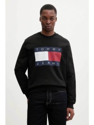 tommy jeans ανδρική μπλούζα φούτερ με λογότυπο regular fit - dm0dm22643 μαύρο