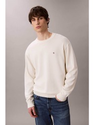 calvin klein jeans ανδρικό βαμβακερό πουλόβερ με λογότυπο regular fit - lv04rc309g εκρού
