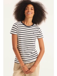 nautica γυναικείο t-shirt με ριγέ σχέδιο και κεντημένο λογότυπο classic fit - 37v010 λευκό