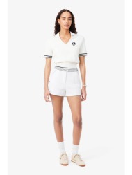 lacoste γυναικείο σορτς πικέ με κεντημένο λογότυπο και contrast ριγέ μέση - gf9835 λευκό