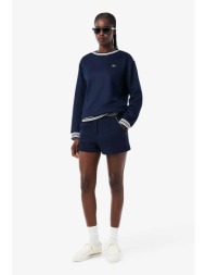 lacoste γυναικείο σορτς πικέ με κεντημένο λογότυπο και contrast ριγέ μέση - gf9835 μπλε σκούρο