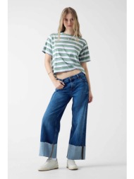 guess γυναικείο τζιν παντελόνι με ρεβέρ wide leg - w6ra2bd5m5l denim blue