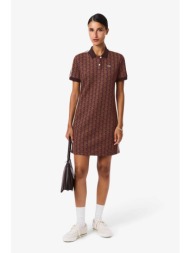 lacoste γυναικείο mini φόρεμα πόλο με all-over monogram slim fit - ef2655-00 καφέ