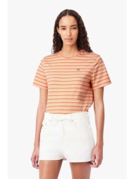 lacoste γυναικείο t-shirt με ριγέ σχέδιο και κεντημένο λογότυπο regular fit - tf7574-00 πορτοκαλί