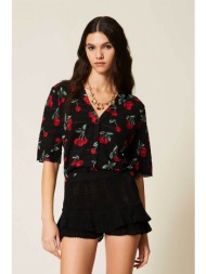 twinset γυναικεία πλεκτή ζακέτα με cherry print - 261tt3270 μαύρο