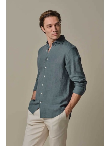 profuomo ανδρικό λινό πουκάμισο slim fit - ppxh10017s γκρι σε προσφορά