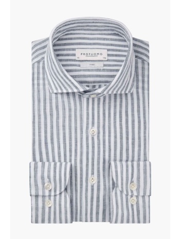 profuomo ανδρικό λινό πουκάμισο με ριγέ σχέδιο slim fit  σε προσφορά