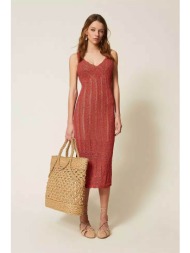 twinset γυναικείο midi αμάνικο φόρεμα lurex πλεκτό - 261tt3322 μπορντό
