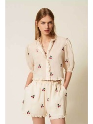twinset γυναικείο πουκάμισο με all-over print - 261tt2420 κρέμ