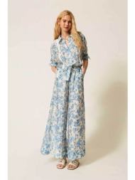 twinset γυναικείο παντελόνι με floral print palazzo fit - 261lm2sbb μπλε