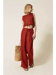 twinset γυναικείο λινό παντελόνι μονόχρωμο relaxed fit - 261tt2302 κεραμιδί