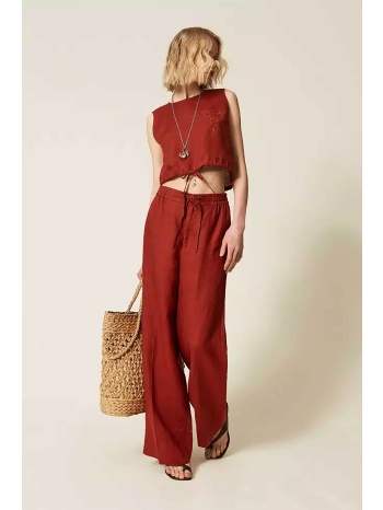 twinset γυναικείο λινό παντελόνι μονόχρωμο relaxed fit  σε προσφορά