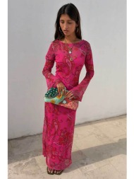 never fully dressed γυναικείο maxi φόρεμα με paisley print `pink paisley mesh` - nfddr3258pk08 φούξι
